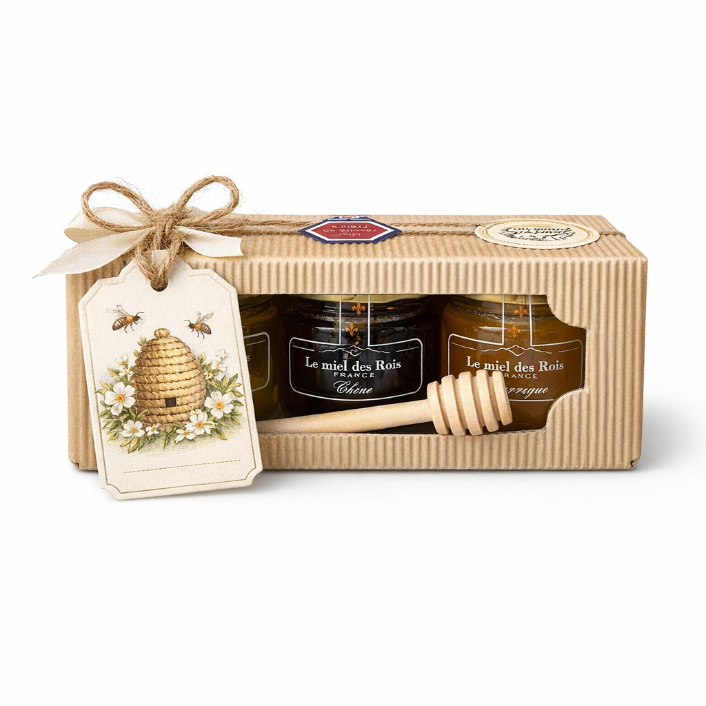 Coffret Cadeau Miel Artisanal – Sélection Premium, 3 miels de Provenance