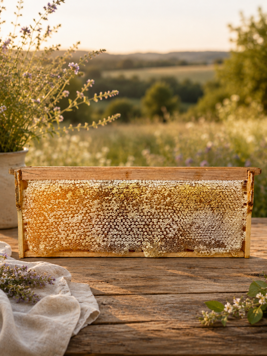 Miel cru toutes fleurs de France en rayons - miel en brèche