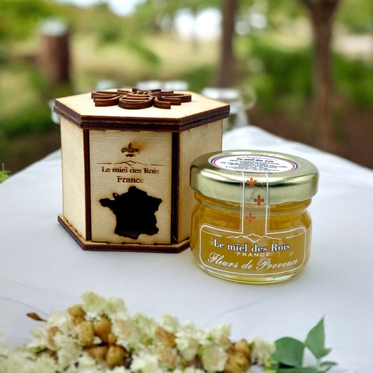 Mini boîte cadeau + mini pot de miel Provence Artisanal – Sélection Premium cadeau, invité, mariage, hôtel, entreprise