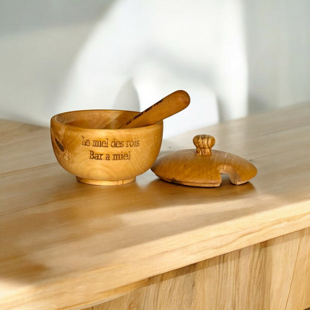 Bol en bois + couvercle + cuillère à miel