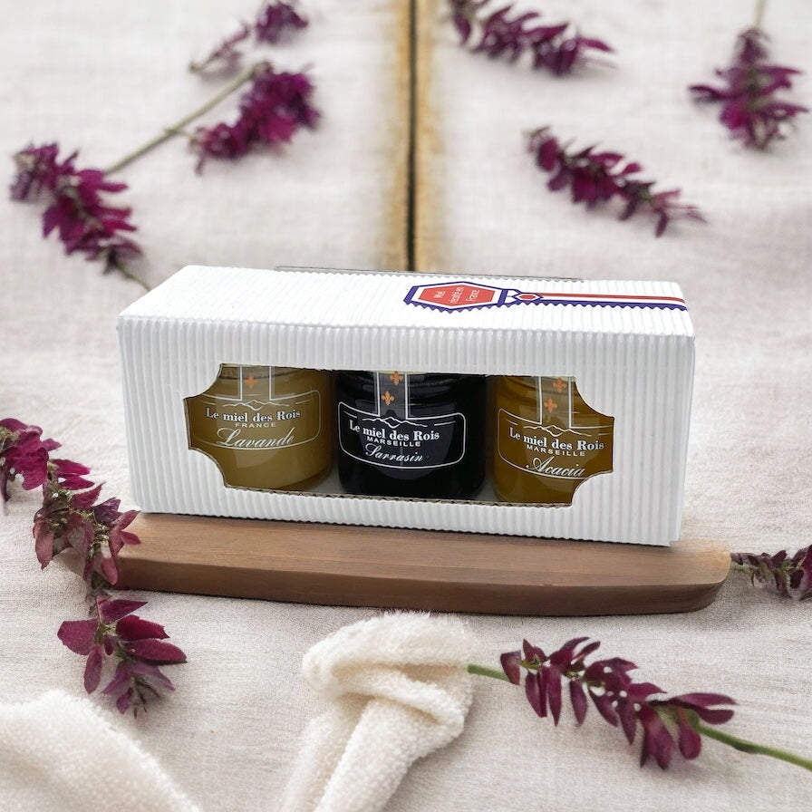 Coffret Cadeau Miel Artisanal – Sélection Premium, 3 miels de Provenance